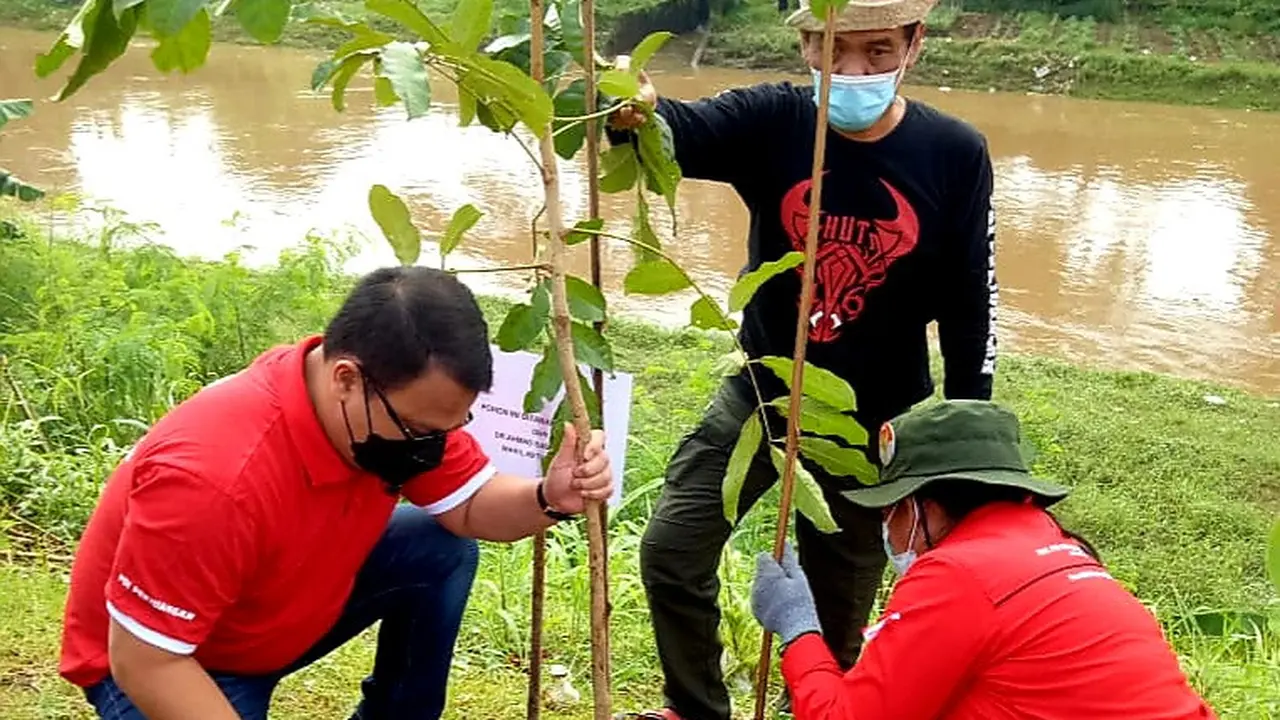 Ketua DPP PDIP Ahmad Basarah turut menyemarakkan kegiatan menanam pohon dan bersih-bersih sungai.
