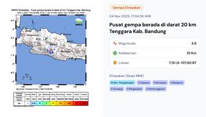 Gempa&nbsp;hari ini, Selasa (4/11/2025)&nbsp;pada pukul 17:04:36 WIB terjadi di Kabupaten Bandung, Provinsi Jawa Barat (Jabar). (www.bmkg.go.id)