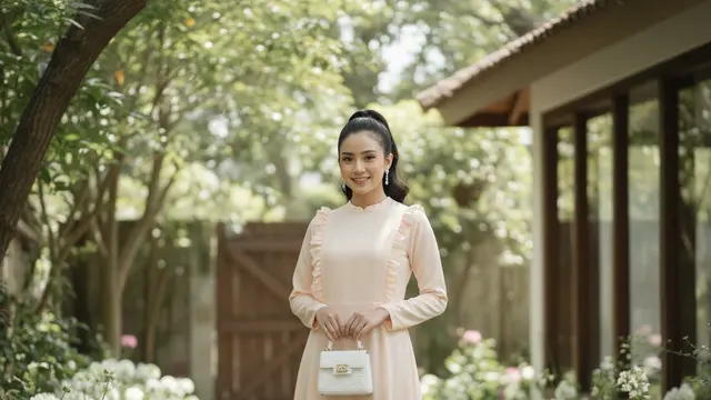 Gamis Pastel Peach dengan Aksen Ruffle