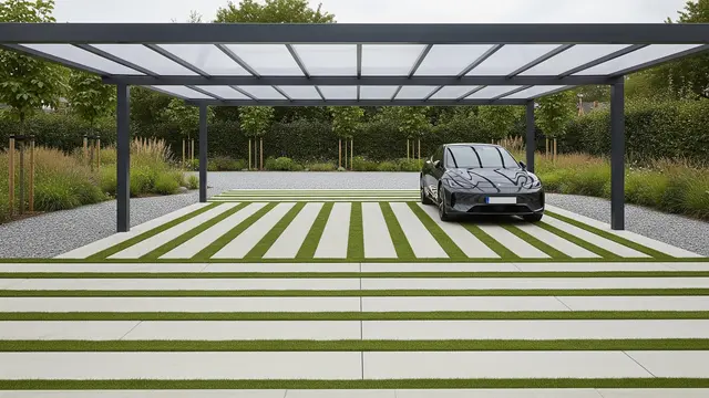 Desain Carport Minimalis dengan Tanaman Pembatas (Image by Gemini AI)