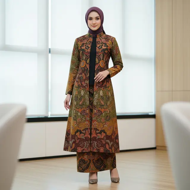Model Gamis Batik Cardigan