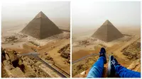 Seorang remaja pamer kenekatannya memanjat salah satu piramida di Mesir dalam waktu sekitar 8 menit. Jangan ditiru.