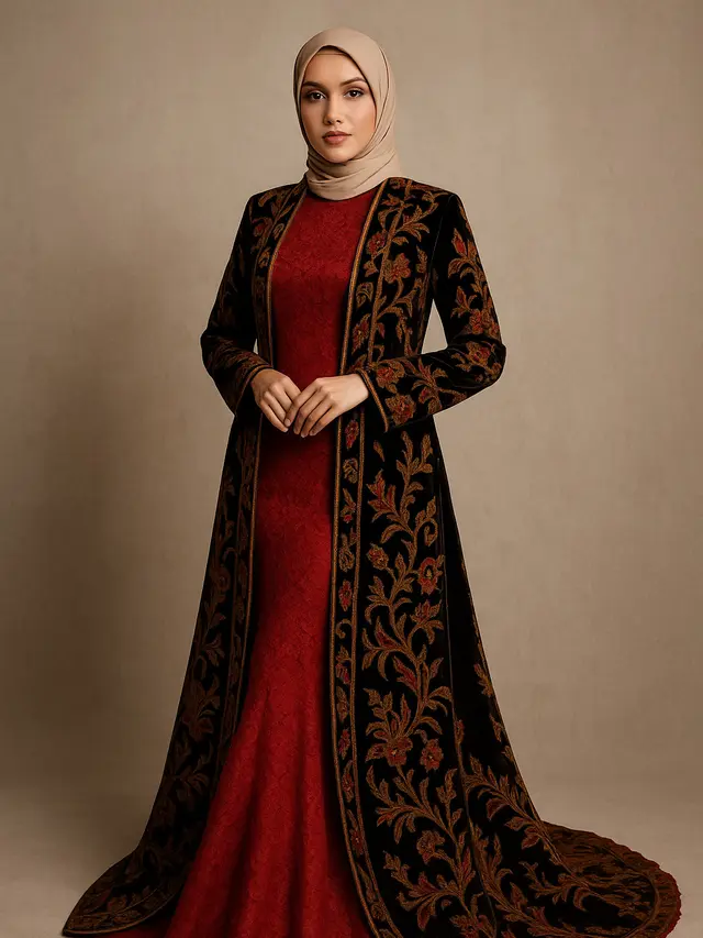 Model Gamis Brokat Kombinasi Outer Batik Panjang Tema 17 Agustus