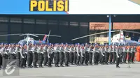 Barisan pasukan kepolisian saat upacara HUT Pol Airud ke-65 di Ditpoludara, Pondok Cabe, Tangerang Selatan, Selasa (1/12). (Liputan6.com/Yoppy Renato)