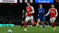 Bintang muda Arsenal, Max Dowman, berhasil mencetak satu gol saat timnya menang 2-0 atas Everton pada laga pekan ke-30 Premier League di Stadion Emirates, Minggu (15/03/2026) dini hari WIB. (AFP/Ben STANSALL)