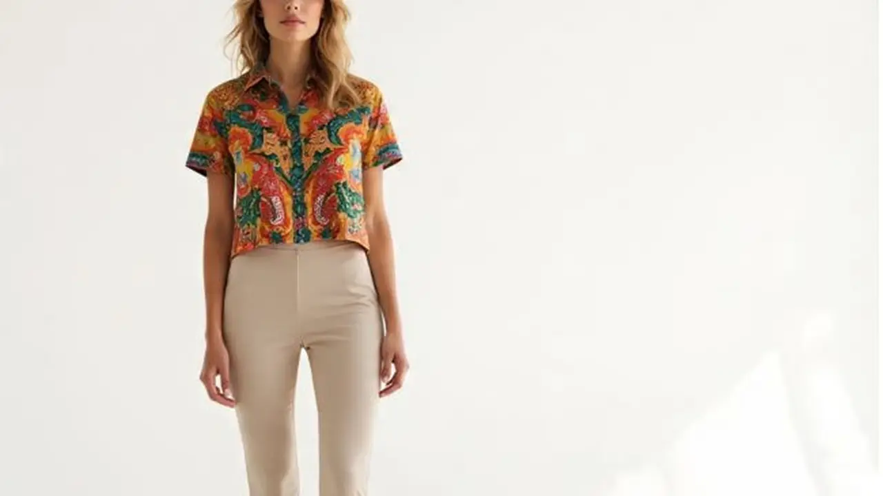 Ilustrasi Model Crop Top Batik Lengan Pendek(Sumber Gambar: Meta AI)
