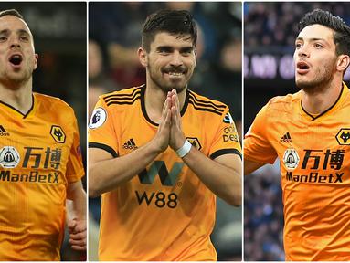 Wolverhampton Wanderers menjadi tim yang pantas diwaspadai oleh tim-tim besar lainnya di kompetisi musim 2019/2020 Premier League. Tim berjuluk "The Wolves" ini bisa disebut sebagai kuda hitam di Premier League. Berikut pesona bintang Wolves di Premier League. (kolase foto AFP)