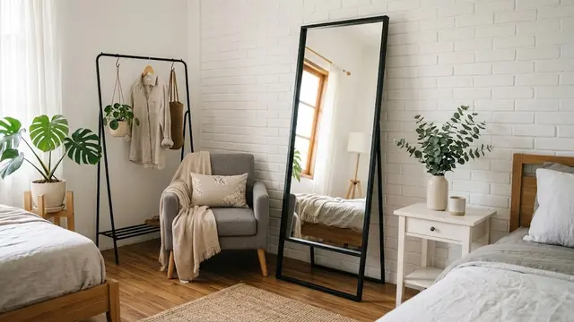 Standing mirror untuk tampilan rumah estetik dan kekinian model bingkai hitam