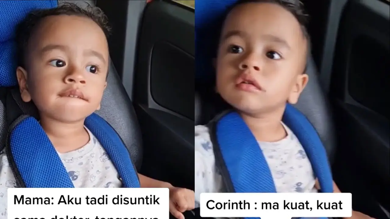Bocah laki-laki hibur ibunya saat hendak disuntik.