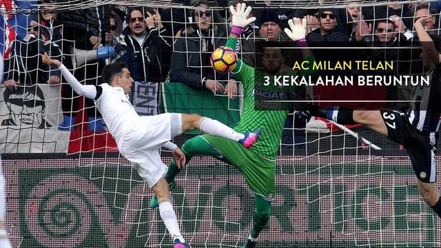 AC Milan menelan 3 kekalahan beruntun usai dibungkam Udinese di Stadion Friuli, Minggu (29/1/2017)