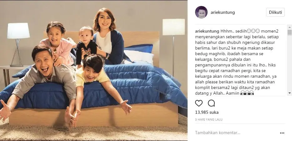 Arie Untung sedih ditinggal Ramadan (Foto: Instagram)