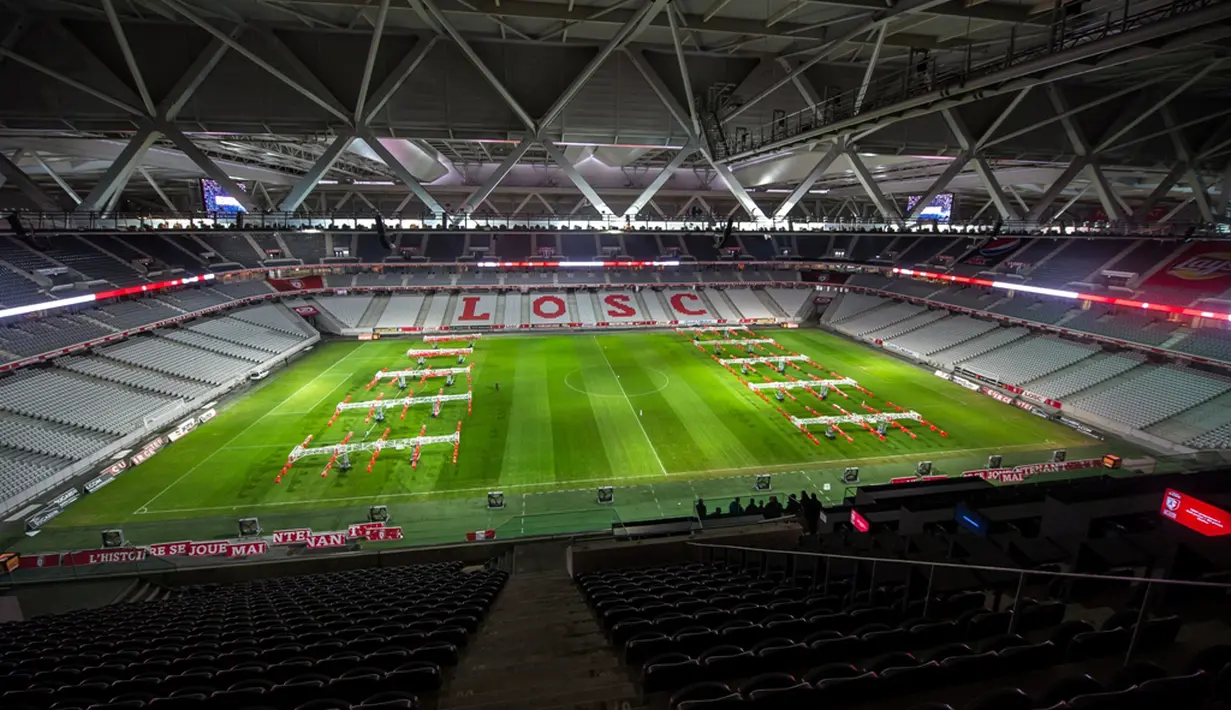 Stadion Pierre Mauroy diambil dari nama mantan Walikota Lille dan Perdana Menteri Prancis. Dibangun tahun 2012 dan mampu menampung 50.186 penonton. (AFP/Philippe Huguen)