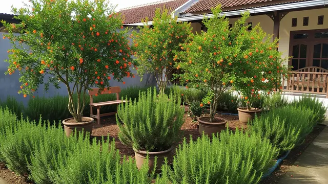 Jenis Tanaman Buah dan Hias yang Cocok Digabung di Kebun Pekarangan Kombinasi Delima dan Rosemary