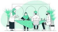 Ilustrasi silaturahmi, halalbihalal, acara keluarga, muslim. (Image by storyset on Freepik)