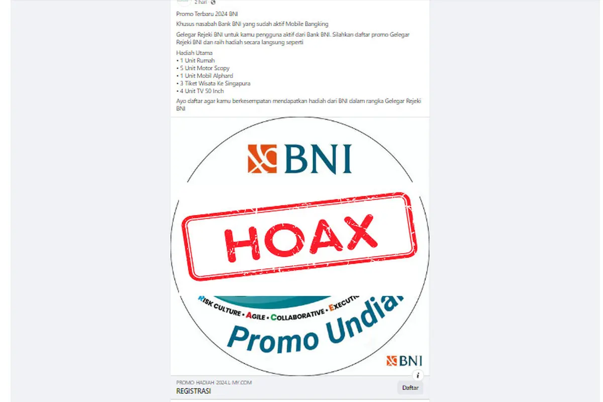 Tangkapan layar hoaks pogram undian berhadiah dari BNI