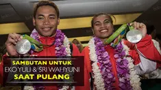Video dua atlet angkat besi yang meraih medali perak di Olimpiade Rio 2016, Eko Yuli dan Sri Wahyuni, tiba di Indonesia pada Minggu (14/8).