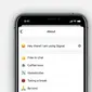 Fitur About di Aplikasi Olah Pesan Signal. Kredit: Signal