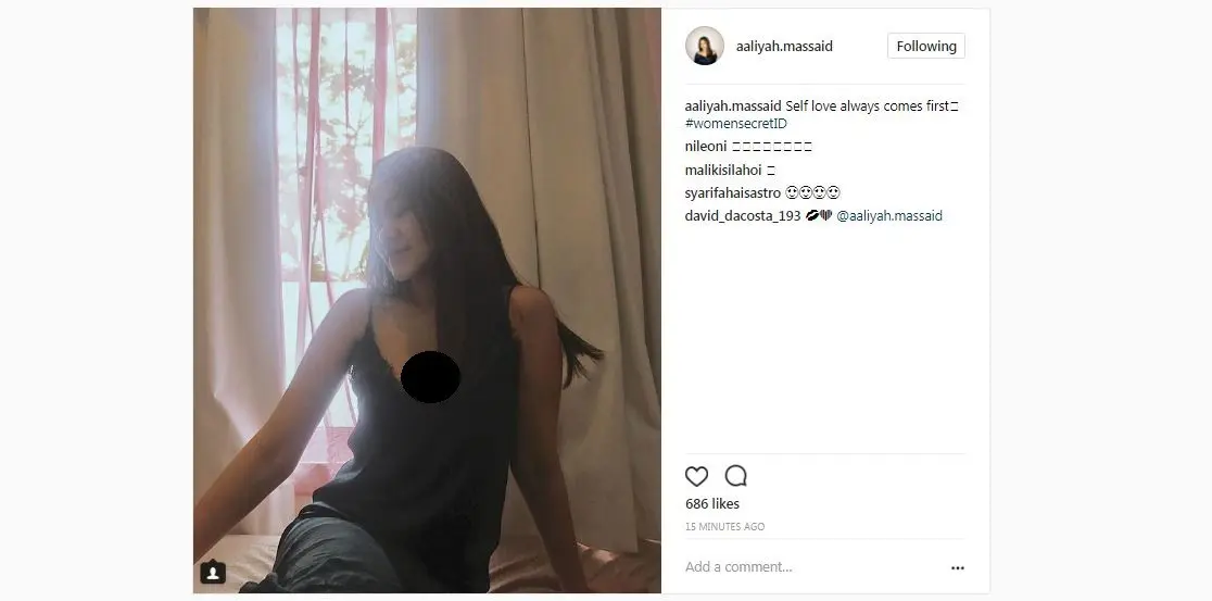 Aaliyah Massaid kenakan lingerie hitam [foto: instagram.com/aaliyah.massaid]