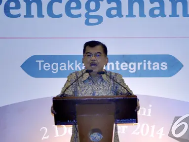 Wapres Jusuf Kalla saat menghadiri acara Konferensi Nasional Pemberantasan Korupsi (KNPK) 2014, Jakarta, Selasa (2/12/2014). (Liputan6.com/Miftahul Hayat) 