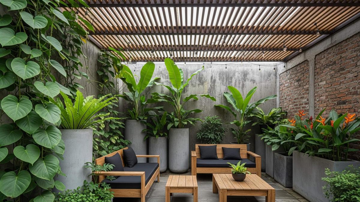 6 Desain Teras Industrial Tapi Dipadukan Kebun Hijau Biar Tidak Kaku dan Menyegarkan