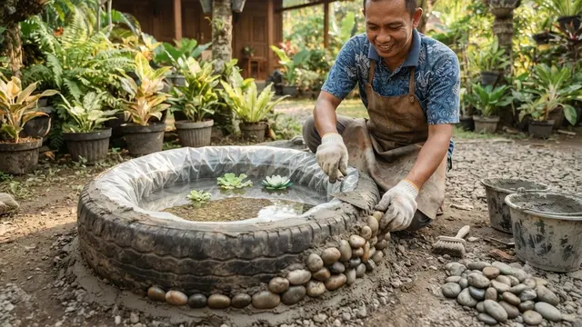 Cara Membuat Kolam Mini dari Ban Bekas