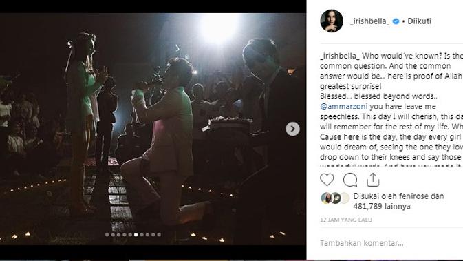 Irish Bella saat momen dilamar Ammar Zoni. (Instagram @_irishbella_)