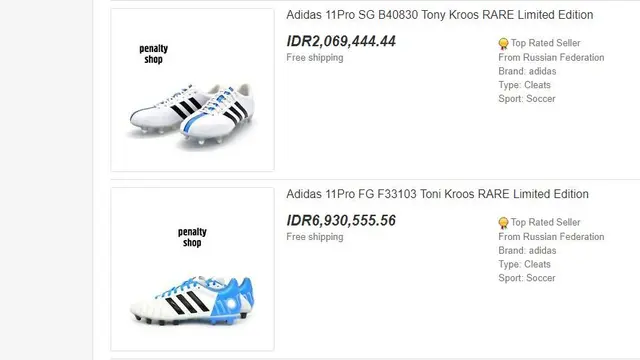 Sepatu Toni Kroos, Sumber: eBay