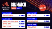 Jadwal Live Streaming Women’s VNL 2023 Week 3 di Vidio, 27 Juni - 2 Juli 2023. (Sumber : dok. vidio.com)