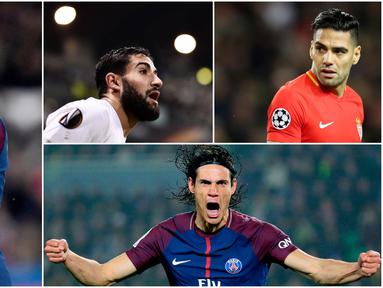 Berikut ini top scorer sementara Ligue 1 Prancis musim 2017/2018 hingga pekan ke-22, Edinson Cavani masih di posisi teratas. (Foto-foto Kolase dari AP dan AFP)