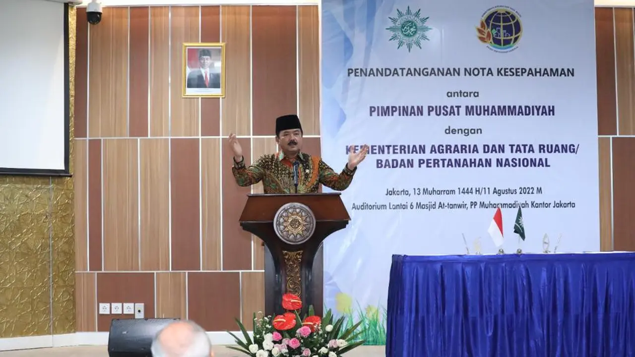 Menteri ATR/BPN Hadi Tjahjanto saat berbicara di hadapan Pengurus Pusat (PP) Muhammadiyah.