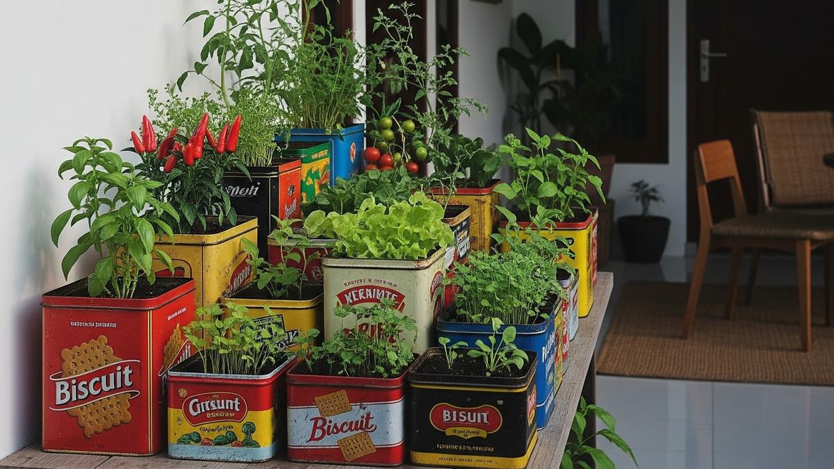 9 Desain Kebun Sayur Pakai Kaleng Biskuit Bekas, Solusi Kreatif Lahan Sempit