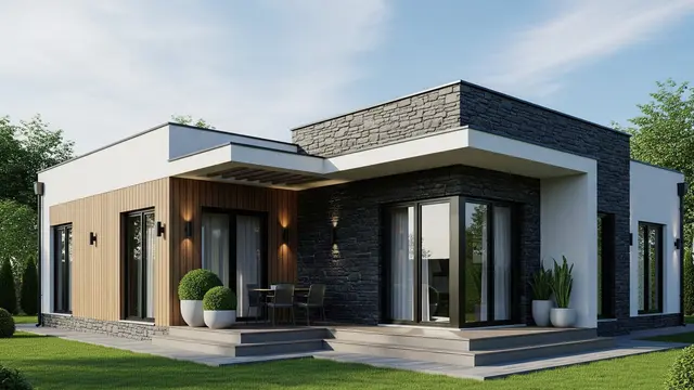 Rumah Kampung Kombinasi Batu Andesit dan Kusen Hitam (Gemini AI)