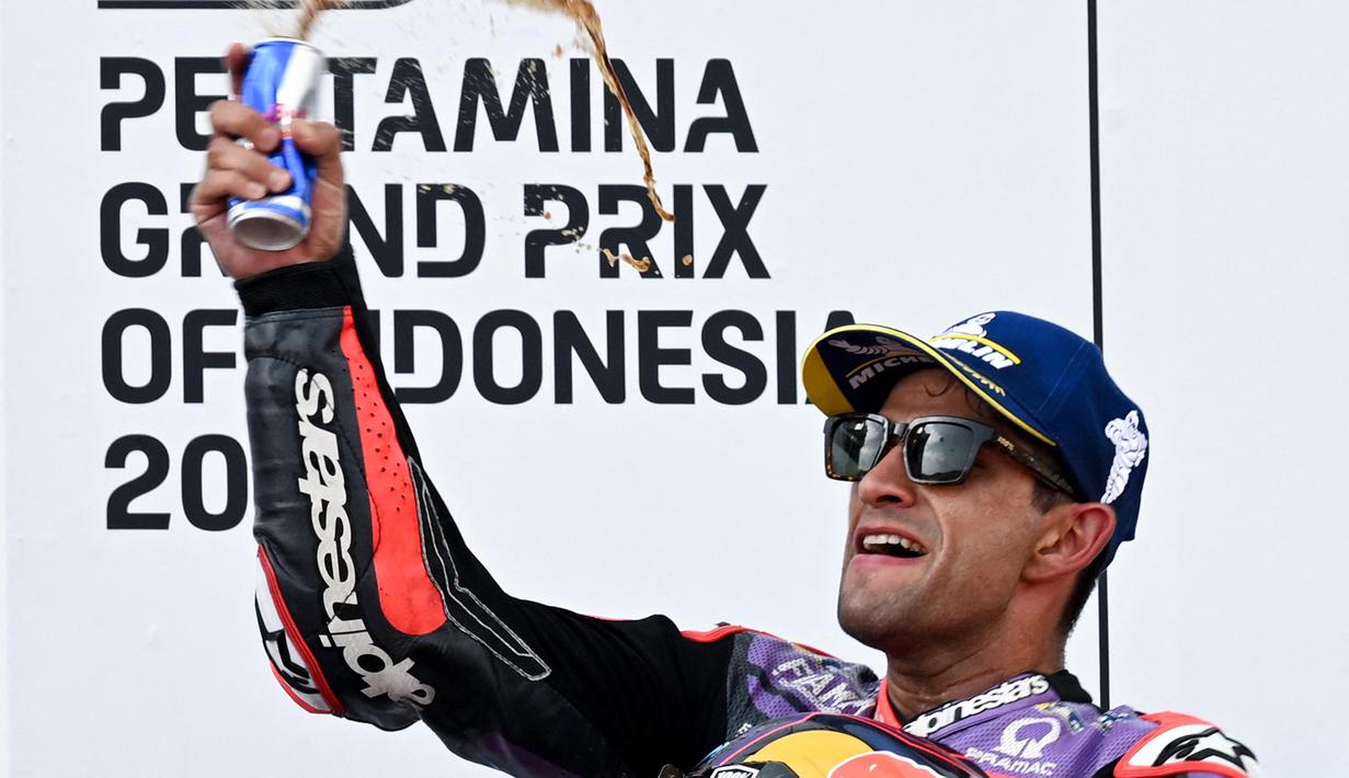 Ini menjadi kemenangan pertama bagi Jorge Martin di balapan utama MotoGP Mandalika. (SONNY TUMBELAKA/AFP)
