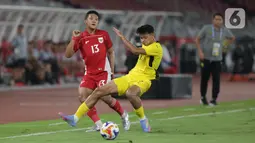 Bermain pada laga penutup Grup A Piala AFF U-23 2025 di Stadion Utama Gelora Bung Karno, Jakarta, Senin (21/7/2025), Garuda Muda hanya mampu bermain imbang 0-0 dengan Malaysia. (Liputan6.com/Helmi Fithriansyah)