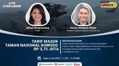 Liputan6 Update Rabu 6 Juli 2022 pukul 11.00 WIB menyajikan laporan dari segala penjuru dengan tema, Tarif Masuk Taman Nasional Komodo Rp 3,75 Juta.

Laporan Langsung:
- PPKM Jabodetabek Naik Level 2, Wajib Pakai Masker?
- Head to Head Timnas Ind...