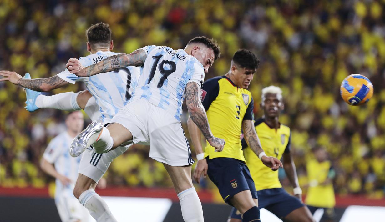 Tak ada gol tambahan sampai laga tuntas, skor akhir 1-1. Argentina tetap di urutan kedua dengan 41 poin sementara Ekuador di posisi keempat dengan 25 poin. (Franklin Jacome/Pool via AP)