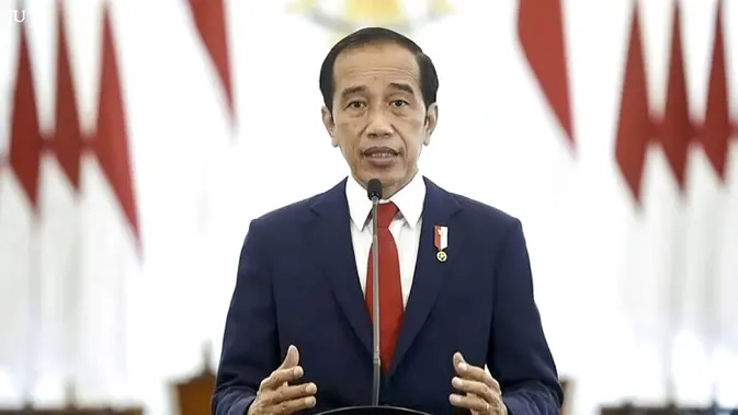 <p>Presiden Indonesia Joko Widodo atau Jokowi menyampaikan pidato secara virtual di Sidang Majelis Umum PBB, Rabu (22/9/2021). Jokowi menyebut potensi kekerasan dan marjinalisasi perempuan di Afghanistan, kemerdekaan Palestina, dan krisis politik Myanmar harus jadi fokus bersama. (UN Web TV via AP)</p>