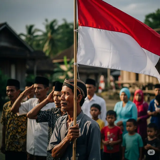 Ilustrasi warga melaksanakan Upacara Bendera. Foto: Gemini