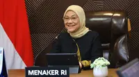 Menteri Ketenagakerjaan, Ida Fauziyah saat acara Indonesia Best Workplace For Women Awards 2023 bertemakan “Being Inspirational in the World to Bridging the Gap with Inclusivity” di Jakarta, Jumat (26/05/2023).