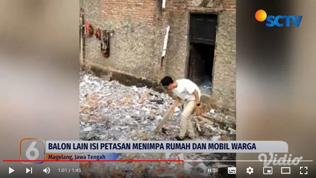 Sebuah balon udara berisi petasan jatuh di Perumahan Pesona Kota Mungkid, Kabupaten Magelang, Jawa Tengah, pada Jumat 12 April 2024. Akibat kejadian ini lima rumah warga dan satu unit mobil rusak. (sumber: Facebook)