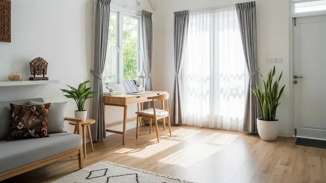 Hunian Skandinavia dengan High Ceiling dan Pencahayaan Alami