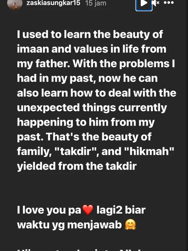 Unggahan Zaskia Sungkar. (Foto: Instagram @zaskiasungkar15)
