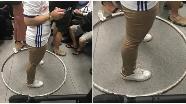 Tak Ingin Berdesakan di MRT, Wanita Ini Gunakan Hula Hoop Untuk Jadi Pembatas