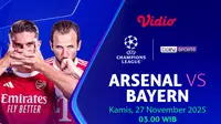 Link Live Streaming Liga Champions 2025/26: Arsenal vs Bayern, Eksklusif di Vidio