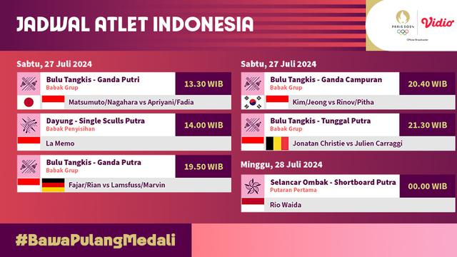 Jadwal Indonesia di Olimpiade Paris 2024 Hari Ini