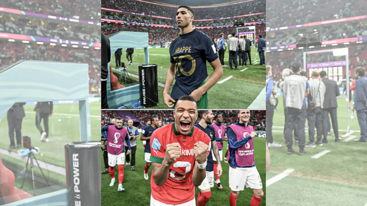Achraf Hakimi (atas) dengan Kylian Mbappe (bawah) Ketika Berlaga di Babak Semifinal Piala Dunia 2022
