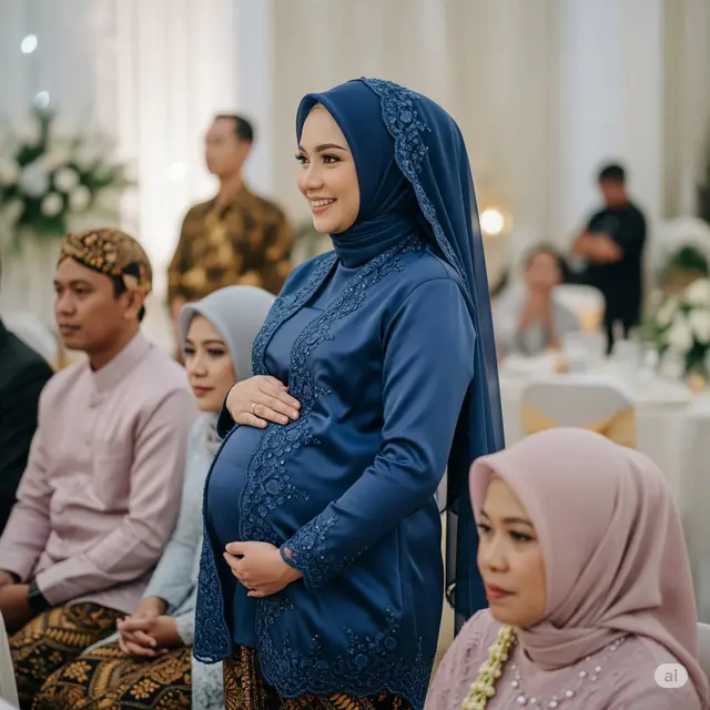Outfit Kondangan Gamis Ibu Hamil. Foto: Gemini