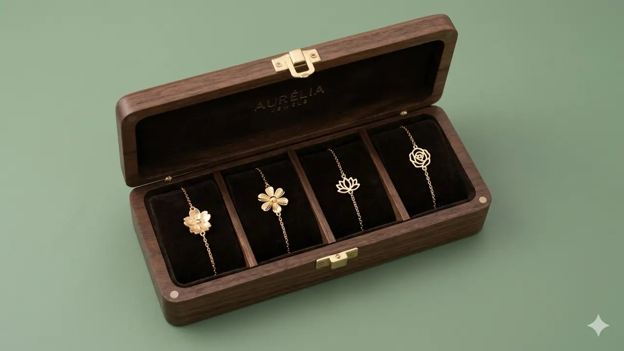 Model Gelang Emas Elegan Motif Bunga Kecil Tanpa Batu. Gemini