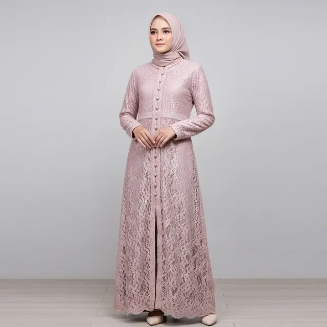 Gamis Brokat Kancing Depan Penuh