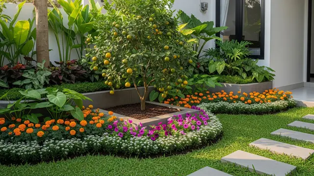 Kebun Buah Mini dengan Pohon Buah Kerdil sebagai Fokus